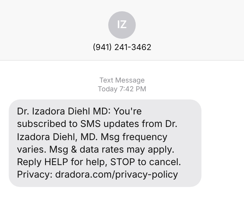 Step 4. The person immediately receives the opt-in confirmation text (shown as it appears on the phone).